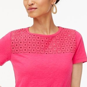 NEW J. Crew Crisp Begonia Eyelet Yoke Tee Size M